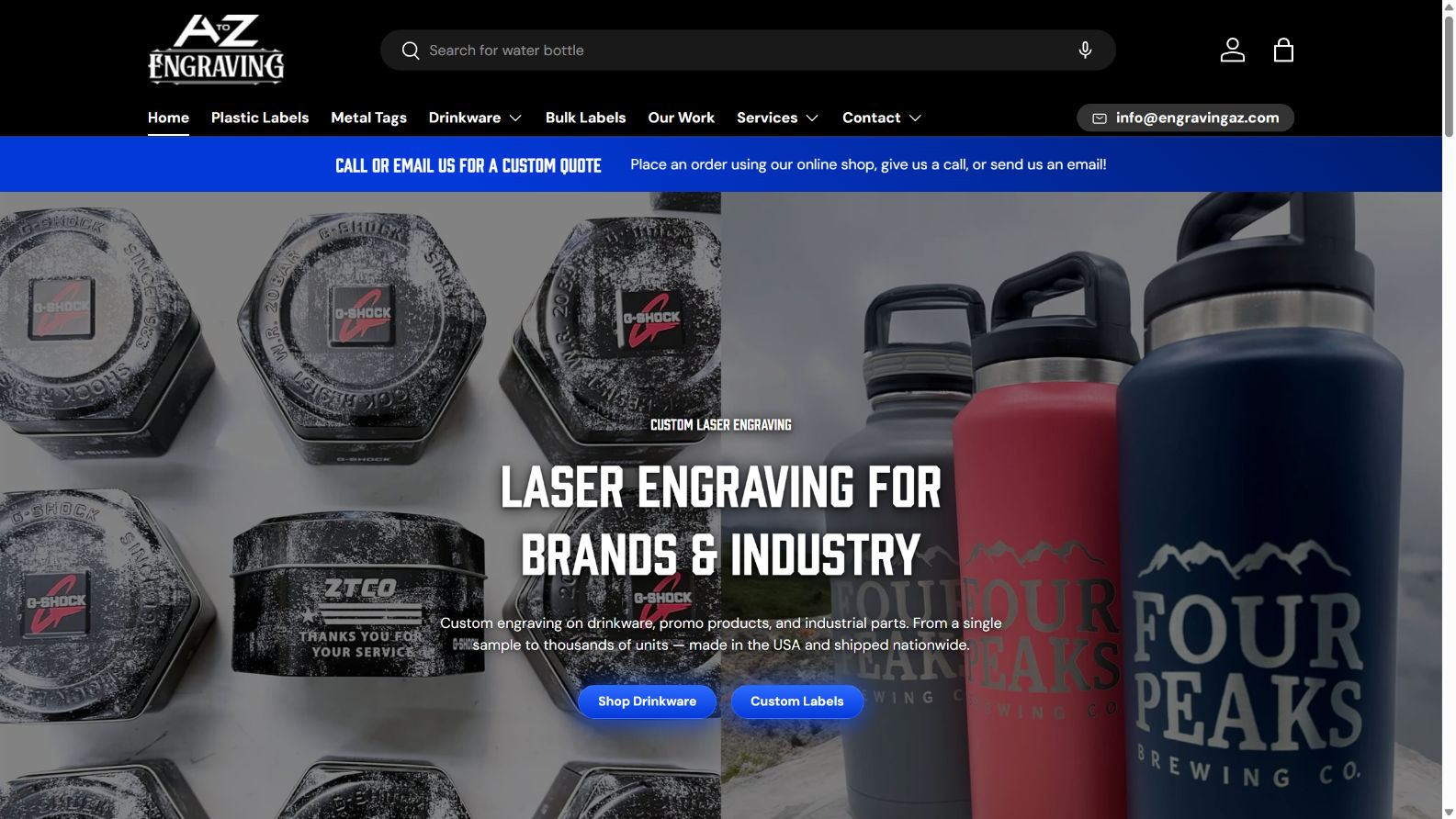 A to Z Engraving — Storefront interface