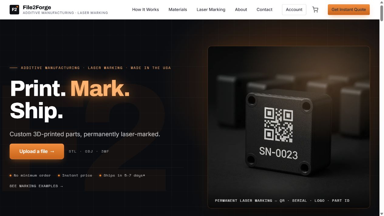 File2Forge public manufacturing storefront homepage