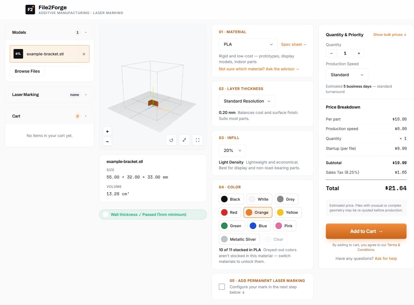 File2Forge — Order builder interface