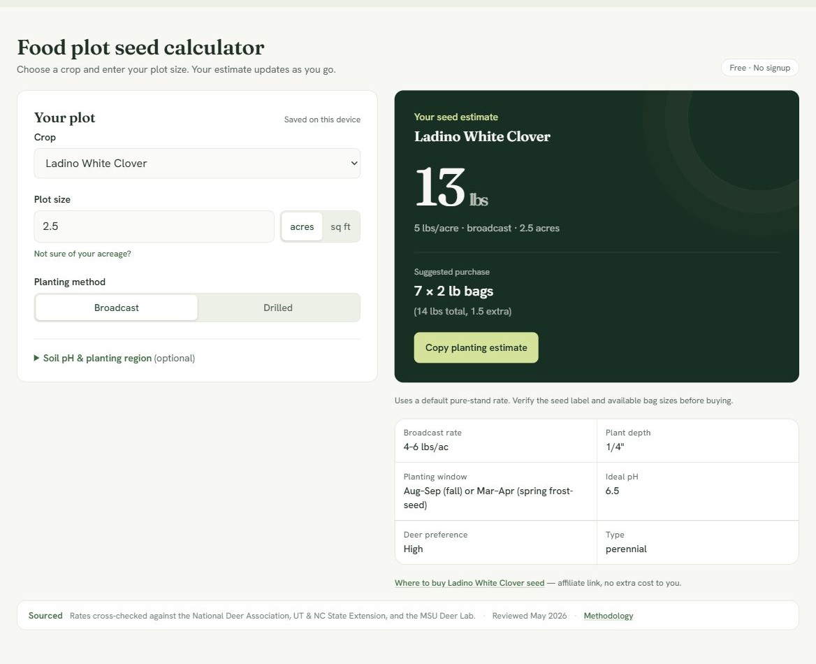 Food Plot Calculator — Seed calculator interface