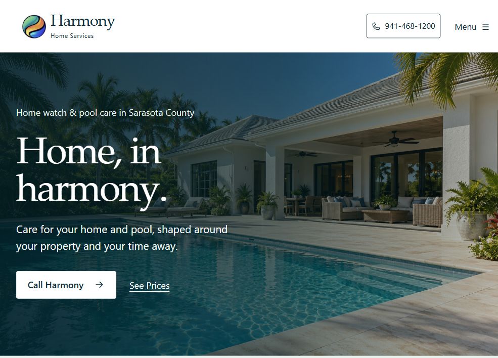 Harmony Home Services — Homepage interface