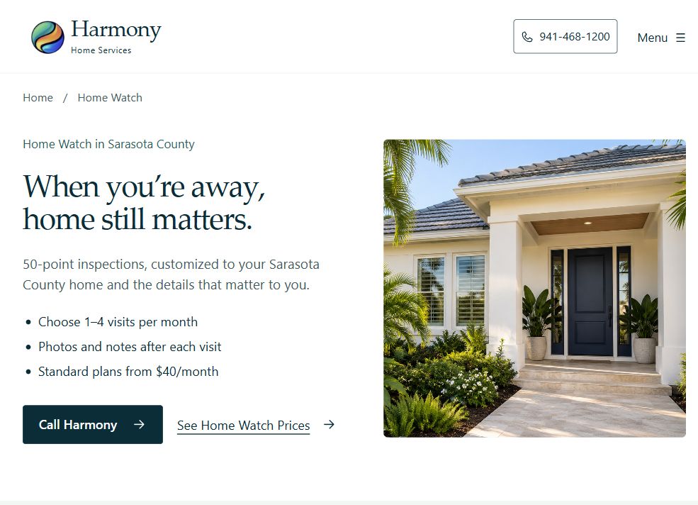 Harmony Home Services — Service page interface
